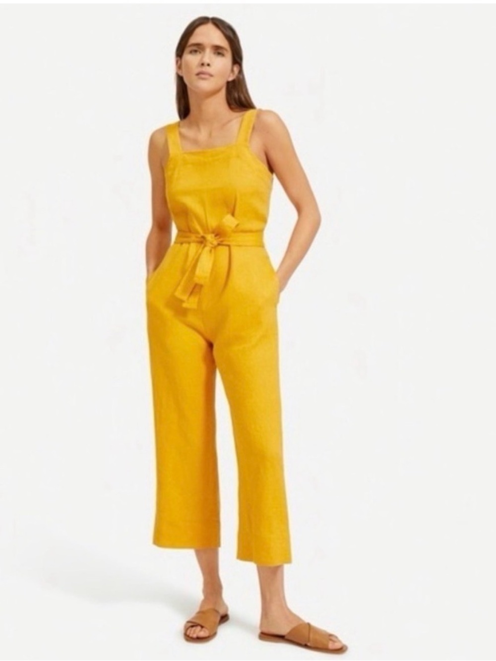 Everlane Linen Square Neck Jumpsuit in Yellow